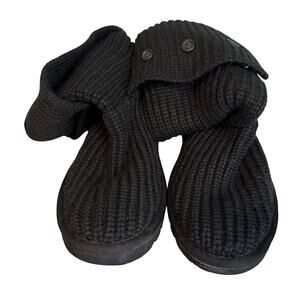UGG Classic Cardy Knit Boots Black Wool Blend Button Convertible Womens Size 6
